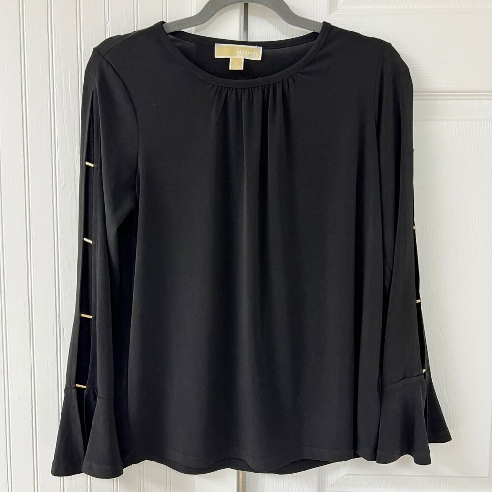 Michael Kors Black Long Sleeve Top with Bell Sleeves - Size Medium